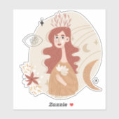 Rode haar boho vrouw bloemen Moersterren abstract Sticker (Vel)
