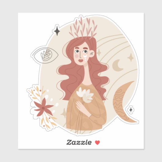 Rode haar boho vrouw bloemen Moersterren abstract Sticker (Vel)