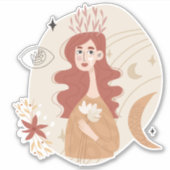 Rode haar boho vrouw bloemen Moersterren abstract Sticker (Voorkant)