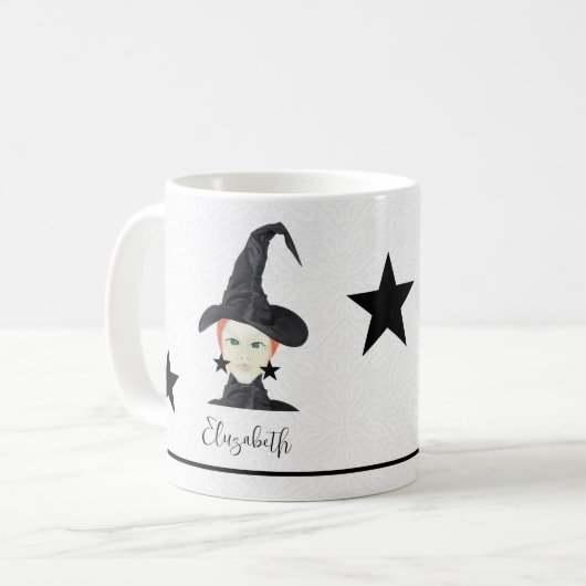 Rode haar, groene ogen, zwarte sterren koffiemok (Voorkant links)