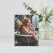 Rode haarfee in een bubbelbad briefkaart (Staand voorkant)