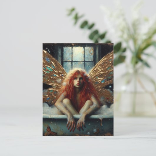 Rode haarfee in een bubbelbad briefkaart (Staand voorkant)