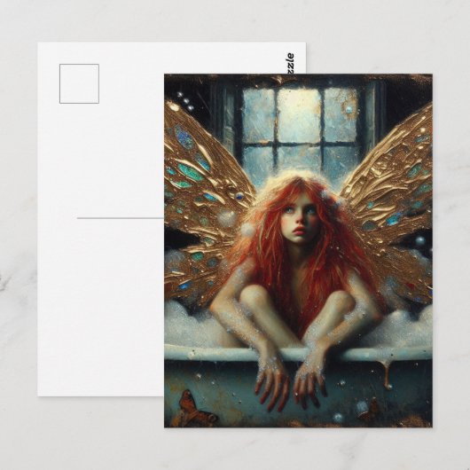 Rode haarfee in een bubbelbad briefkaart (Voorkant / Achterkant)