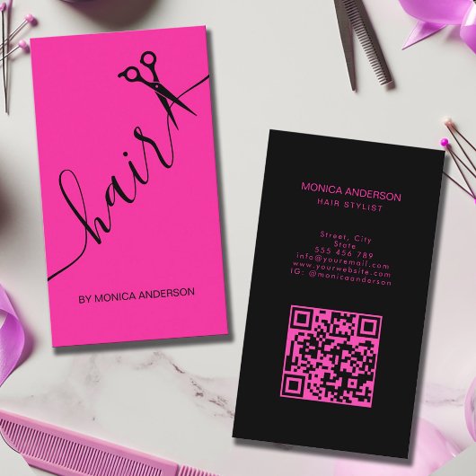Rode Haarkleur Script Stylist Schaar QR Code Busi Visitekaartje
