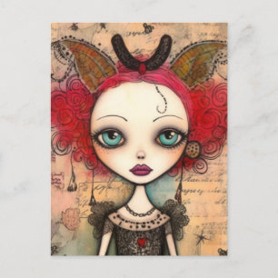 Rode Haired Fairy Gemengde Media Collage Briefkaart