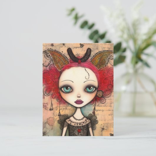 Rode Haired Fairy Gemengde Media Collage Briefkaart (Staand voorkant)