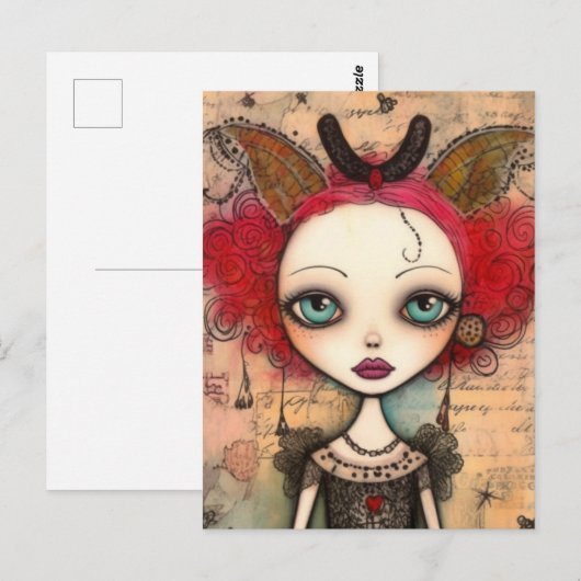 Rode Haired Fairy Gemengde Media Collage Briefkaart (Voorkant / Achterkant)