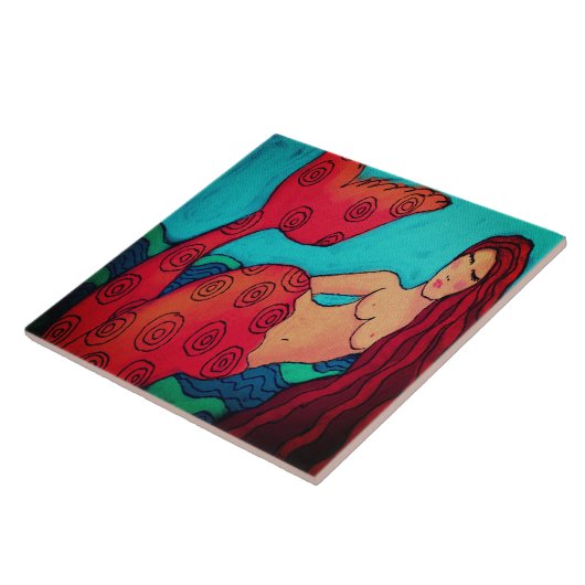 Rode Haired Mermaid Ceramic Tegel Tegeltje (Zijkant)