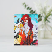 Rode Haired Vrouw en Vlinders Gemengde Media Briefkaart (Staand voorkant)