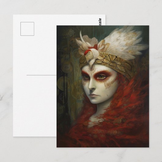 Rode Haired Vrouw Veer Kroon Briefkaart (Voorkant / Achterkant)