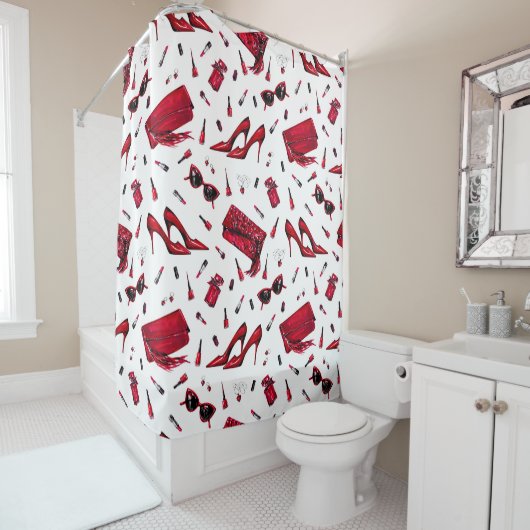 Rode hakken, mode accessoires. douchegordijn (In situ)