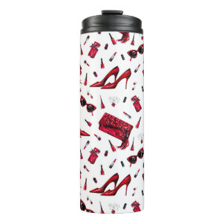 Rode hakken, mode accessoires. thermosbeker