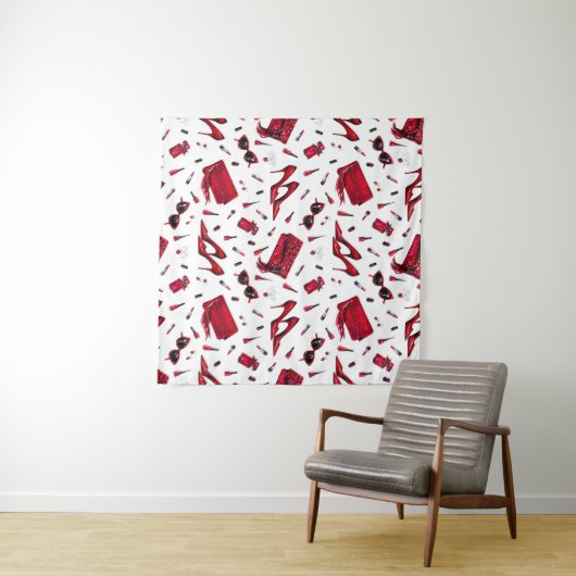 Rode hakken, mode accessoires. wandkleed (In Situ (horizontaal))