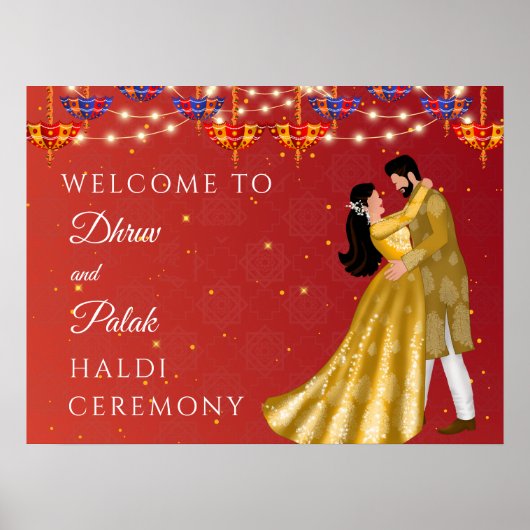 Rode Haldi paraplu paar welkomstbord Poster (Voorkant)