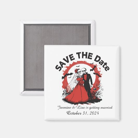 Rode Halloween bruiloft Save the Date Magnet (Voorkant / Achterkant)