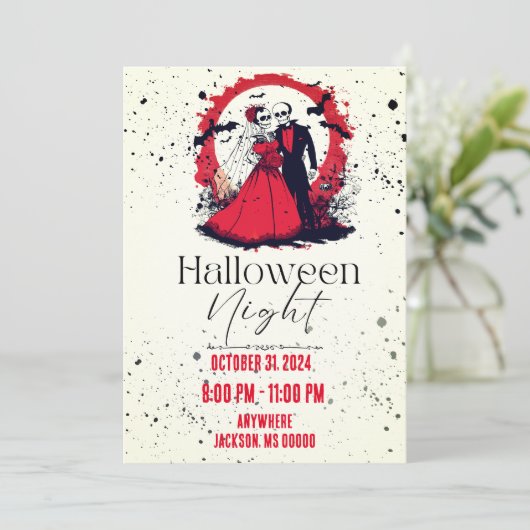 Rode Halloween bruiloft uitnodiging (Staand voorkant)