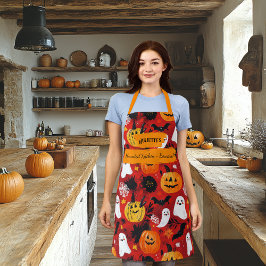 Rode Halloween met pompoenen, geesten en vleermuiz Schort