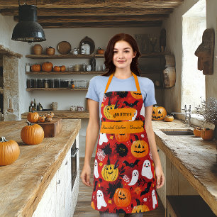 Rode Halloween met pompoenen, geesten en vleermuiz Schort