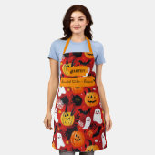 Rode Halloween met pompoenen, geesten en vleermuiz Schort (Gedragen)