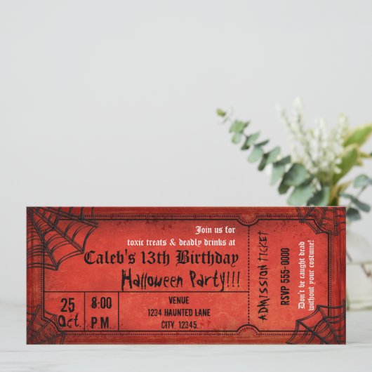  Rode Halloween Party Spiderwebs Ticket Kaart (Staand voorkant)