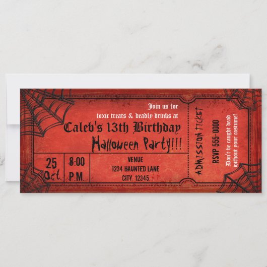  Rode Halloween Party Spiderwebs Ticket Kaart (Voorkant)