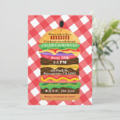 Rode hamburger zomer barbecue uitnodigingen (Staand voorkant)