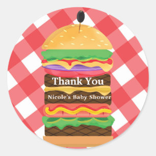 Rode hamburger zomer barbecuefeest cadeau ronde sticker