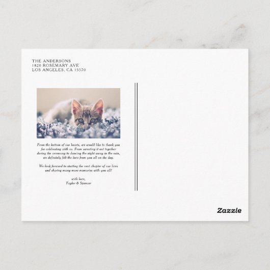 Rode hand belettering bruiloft foto dank u briefkaart (Achterkant)