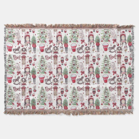 Rode Hand geschilderde Waterverf kerstelementen Deken (Voorkant)