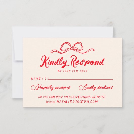  rode hand geschreven eigenzinnige moderne boog br RSVP kaartje (Voorkant)