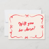  rode hand geschreven eigenzinnige moderne boog br RSVP kaartje (Achterkant)