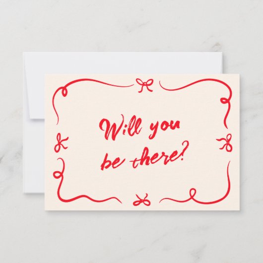  rode hand geschreven eigenzinnige moderne boog br RSVP kaartje (Achterkant)