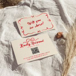 Rode Hand Geschreven Eigenzinnige Moderne Boog QR RSVP Kaartje