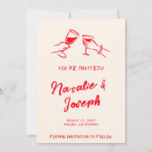 rode hand geschreven eigenzinnige moderne bruilof save the date (Achterkant)