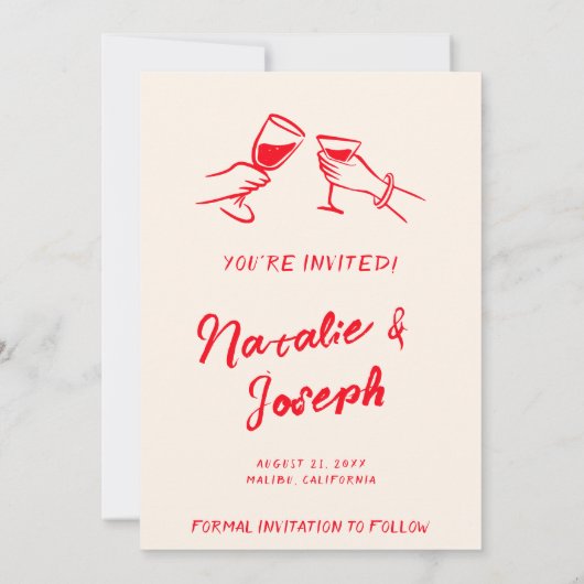  rode hand geschreven eigenzinnige moderne bruilof save the date (Achterkant)