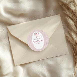 Rode Hand Getekende Strik Roze Meisje Baby Shower Ronde Sticker