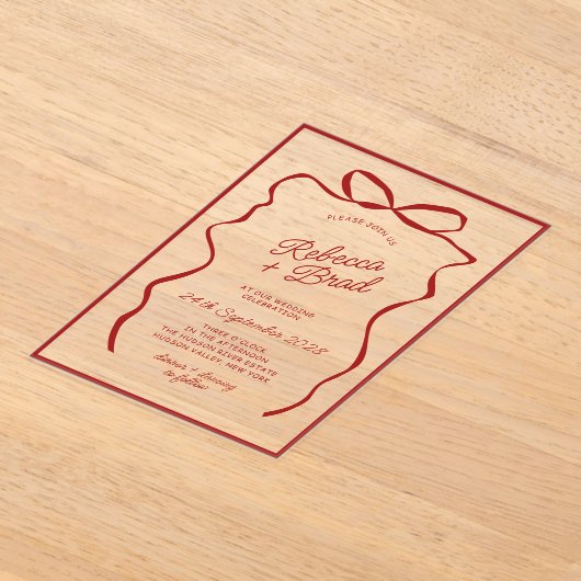 Rode Hand getrokken boog lint schets bruiloft Acryl Uitnodigingen (Laagn)