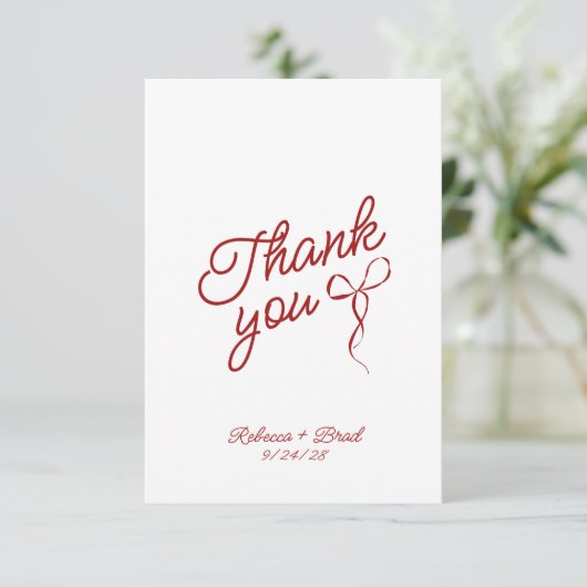 Rode Hand getrokken boog lint schets bruiloft Bedankkaart (Staand voorkant)