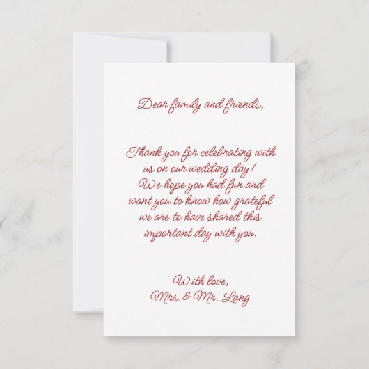 Rode Hand getrokken boog lint schets bruiloft Bedankkaart (Achterkant)