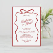 Rode Hand getrokken boog lint schets bruiloft Kaart (Staand voorkant)