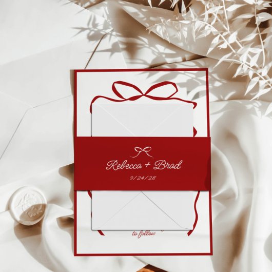 Rode Hand getrokken boog lint schets bruiloft Uitnodigingen Wikkel