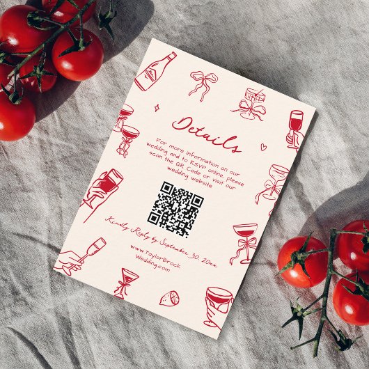 Rode Hand getrokken dat meer bruiloft details QR-c Informatiekaartje