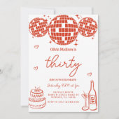 Rode Hand Getrokken Discobal Verjaardagsfeest Kaart (Voorkant)