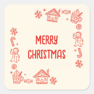 Rode Hand getrokken Doodle grillige vrolijke kerst Vierkante Sticker