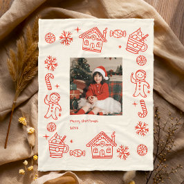 Rode Hand Getrokken Doodle Whimsical Foto Kerstmis Fleece Deken
