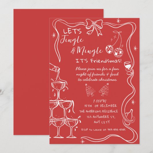 Rode Hand getrokken feestelijke vriendjes kerstfee Kaart (Voorkant / Achterkant)