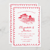 Rode Hand getrokken Funky Vineyard Venue Bruiloft Kaart (Voorkant / Achterkant)