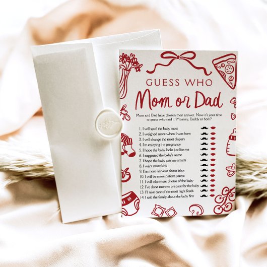 Rode hand getrokken Italiaanse gok wie mama of pap Kaart