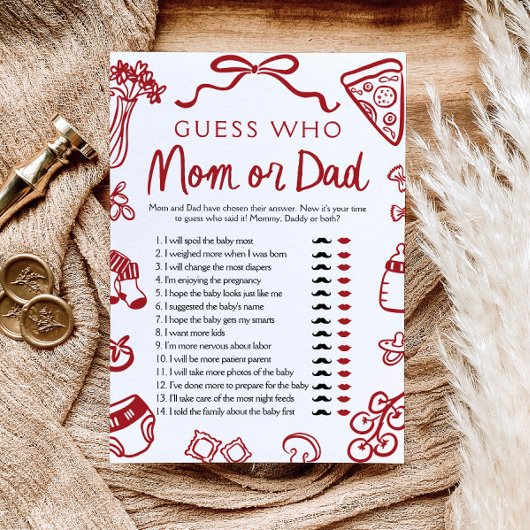 Rode hand getrokken Italiaanse gok wie mama of pap Kaart