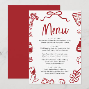 Rode Hand getrokken Italiaanse grillige pizza Past Menu